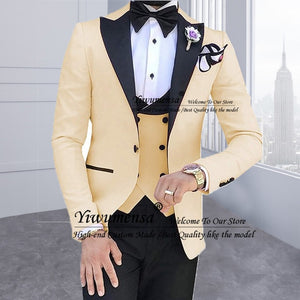 Mens's 3 Pieces Suits for Men Custom Made Terno Slim Fit Groom Custom Made Black Shawl Lapel Green Wedding Men Suit Masculino