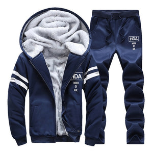 Tracksuit Men Sporting Fleece Thick Hooded Brand-Clothing Casual Track Suit Men Jacket+Pant Warm Fur Inside Winter Sweatshirt