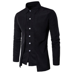 2019 Men's Shirts Casual Fake Two Piece Brand Bussiness Dress Shirts Autumn Solid Cotton Formal Clothing Long-Sleeved Top-blouse