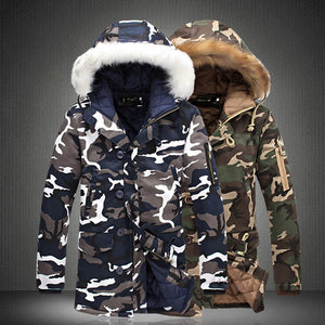 Men Camouflage Hooded Coats Camo Casual Parkas Outerwear Faux Fur Collar Warm Jacket FDC99