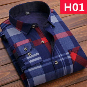 Winter Thick Velvet Dress Shirt For Men Casual Long Sleeve Plaid Warm Fleece Lining Shirts Fashion Soft Flannel Plus Size L-4XL