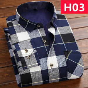 Winter Thick Velvet Dress Shirt For Men Casual Long Sleeve Plaid Warm Fleece Lining Shirts Fashion Soft Flannel Plus Size L-4XL