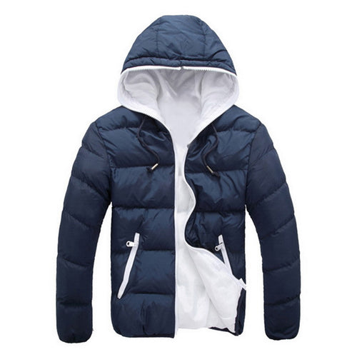 Men's Winter Jackets Fashion Patchwork Cotton Slim Fit Coat Thick Warm Homme Zipper Casual Hooded Parka Jacket