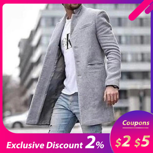 Autumn And Winter Fashion Pure Color Long Warm Coat Men Plus Size Outwear Black Warm Men's Long Blazer Coats Office Overcoat 4XL