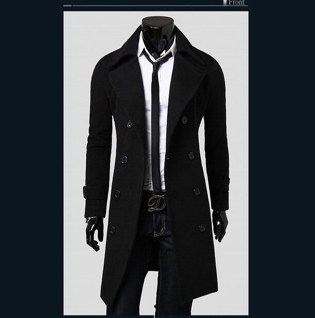 Aliexpress selling European style double breasted coat lengthened simple luxury wool coat male