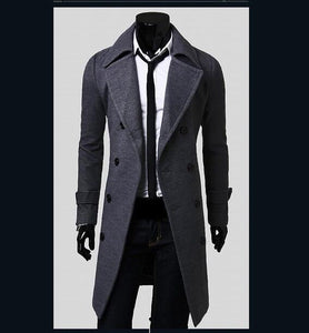 Aliexpress selling European style double breasted coat lengthened simple luxury wool coat male