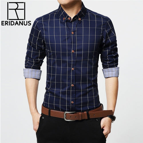 ERIDANUS 2017 Men's Plaid Cotton Dress Shirts Male High Quality Long Sleeve Slim Fit Business Casual Shirt Plus Size 5XL M433