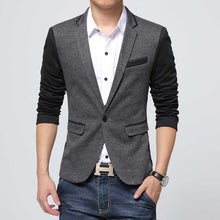 Load image into Gallery viewer, New Slim Fit Casual jacket Cotton Men Blazer Jacket Single Button Gray Mens Suit Jacket 2018 Autumn Patchwork Coat Male Suite