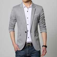 Load image into Gallery viewer, New Slim Fit Casual jacket Cotton Men Blazer Jacket Single Button Gray Mens Suit Jacket 2018 Autumn Patchwork Coat Male Suite