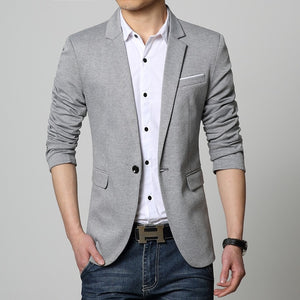 New Slim Fit Casual jacket Cotton Men Blazer Jacket Single Button Gray Mens Suit Jacket 2018 Autumn Patchwork Coat Male Suite