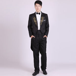 Men Suits 4 Piece (Jacket+Pants T+Bow Tie+Belt) Tailcoat Suits Men's Blazers Slim Fit Groom Wedding Prom Tuxedo  Man Suit