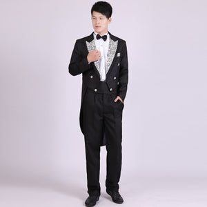 Men Suits 4 Piece (Jacket+Pants T+Bow Tie+Belt) Tailcoat Suits Men's Blazers Slim Fit Groom Wedding Prom Tuxedo  Man Suit