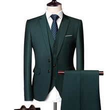 Load image into Gallery viewer, Wonderful Groom Male Wedding Prom Suit Green Slim Fit Tuxedo Men Formal Business Work Wear Suits 3Pcs Set (Jacket+Pants+Vest)