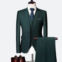 Load image into Gallery viewer, Wonderful Groom Male Wedding Prom Suit Green Slim Fit Tuxedo Men Formal Business Work Wear Suits 3Pcs Set (Jacket+Pants+Vest)