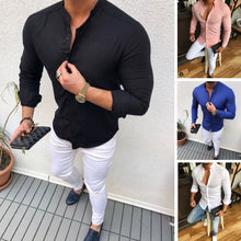 Load image into Gallery viewer, 2019 Hot Men&#39;s Slim V Neck Long Sleeve Muscle Solid Shirt Casual Shirts Tops Blouse Men Fit Buttons Shirt Drop Shipping