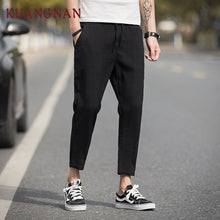 Load image into Gallery viewer, KUANGNAN Ankle-Length Linen Plaid Pants Men Trousers Hip Hop Jogger Pants Men Sweatpants Streetwear Men Pants 2019 Spring New