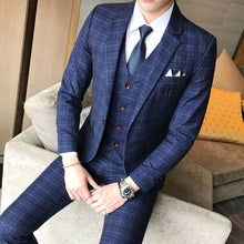 Load image into Gallery viewer, ( Jacket + Vest + Pants ) 2019 New Men&#39;s Fashion Boutique Plaid Wedding Dress Suit Three-piece Male Formal Business Casual Suits