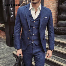 Load image into Gallery viewer, (Jacket+Vest+Pants) Mens Wedding Suit Male Blazers Slim Fit Suits for Men Costume Business Formal Party Classic Black/Gray/Navy