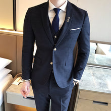 Load image into Gallery viewer, (Jacket+Vest+Pants) Mens Wedding Suit Male Blazers Slim Fit Suits for Men Costume Business Formal Party Classic Black/Gray/Navy