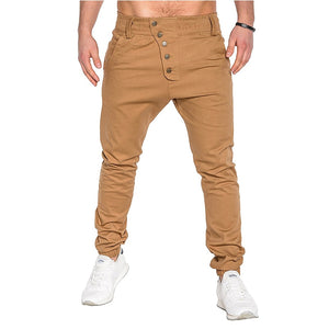 Spring Autumn New Jogger Pants Men Casual Slim Button Design Harem Pants Cotton Trousers Men