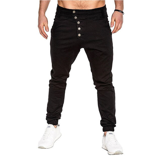 Spring Autumn New Jogger Pants Men Casual Slim Button Design Harem Pants Cotton Trousers Men