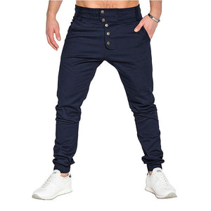 Spring Autumn New Jogger Pants Men Casual Slim Button Design Harem Pants Cotton Trousers Men