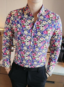 2019 Men's Shirts Retro Floral Printed Man Casual Slim Shirt Fashion Classic Men Dress Shirt  Men's Long Sleeve Brand Clothing