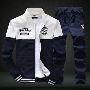 2019 Men Warm Sets Fashion Sporting Thick Suit Patchwork Zipper Hooded Sweatshirt +Sweatpants Mens 2 Pieces Sets Slim Tracksuit