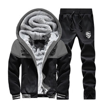 Load image into Gallery viewer, 2019 Men Warm Sets Fashion Sporting Thick Suit Patchwork Zipper Hooded Sweatshirt +Sweatpants Mens 2 Pieces Sets Slim Tracksuit