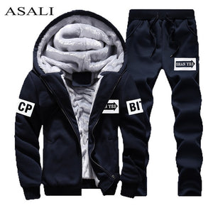 Tracksuit Men Sporting Fleece Thick Hooded Brand-Clothing Casual Track Suit Men Jacket+Pant Warm Fur Inside Winter Sweatshirt