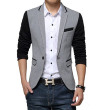 Load image into Gallery viewer, New Slim Fit Casual jacket Cotton Men Blazer Jacket Single Button Gray Mens Suit Jacket 2018 Autumn Patchwork Coat Male Suite