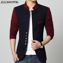 Load image into Gallery viewer, Stand Collar Men Blazer Chinese Suit Jacket Contrast Color Patchwork Casual Jacket Single Breasted Mens Tunic Jacket