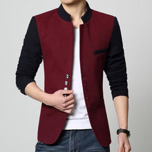 Load image into Gallery viewer, Stand Collar Men Blazer Chinese Suit Jacket Contrast Color Patchwork Casual Jacket Single Breasted Mens Tunic Jacket