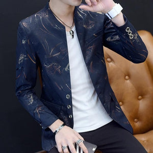 Chinese Style Mens Slim Fit Blazer Men Design Plus Size Tunic Man Casual Male Slim Fit Suit Jacket Singer Costume 6XL 5XL