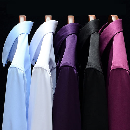 Tops Sell Pure Color Casual Business Slim Fit Long Sleeve Dress Shirts For Social Work Navy Blue Dark Green Red Purple Camisa